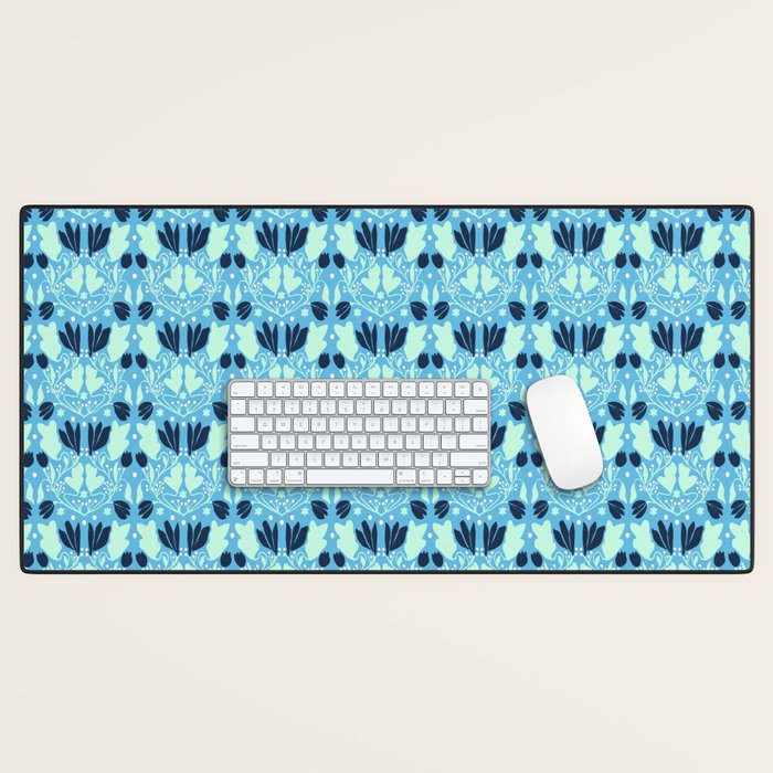 Star of David Art Nouveau Shades of Blue Jewish Star Botanical Desk Mat Gallery Image 1