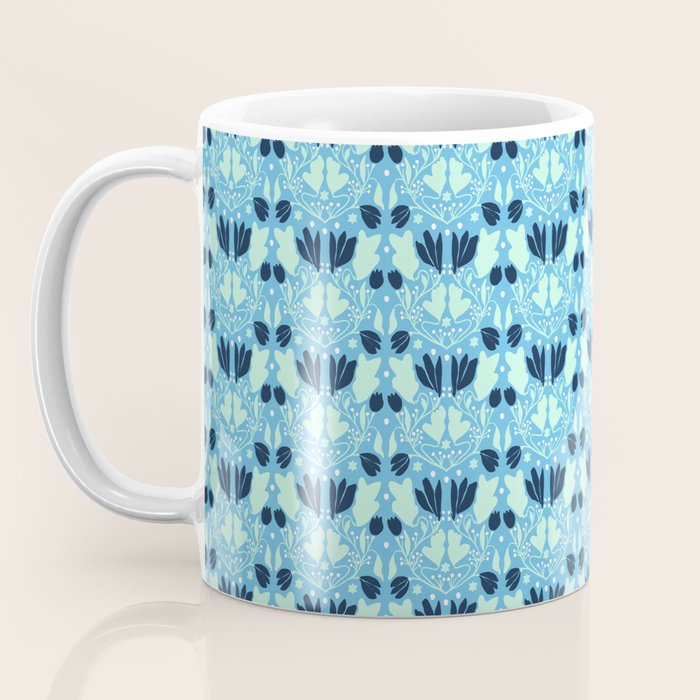 Star of David Art Nouveau Shades of Blue Jewish Star Botanical Coffee Mug Gallery Image 3