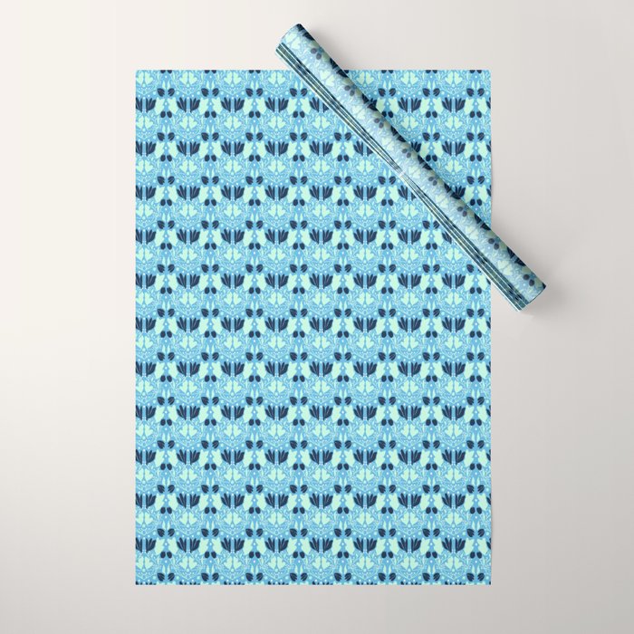 Star of David Art Nouveau Shades of Blue Jewish Star Botanical Wrapping Paper Gallery Image 1