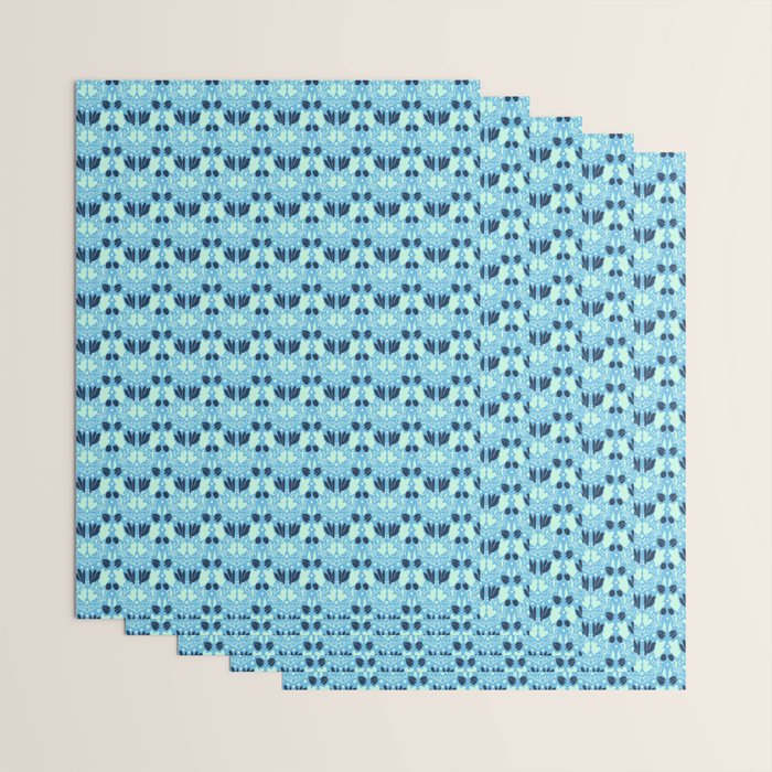Star of David Art Nouveau Shades of Blue Jewish Star Botanical Wrapping Paper Gallery Image 3