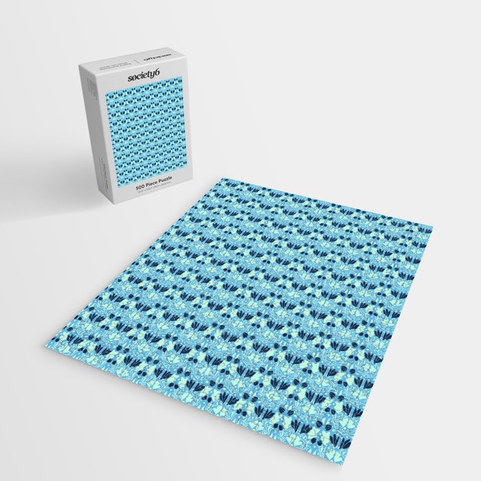 Star of David Art Nouveau Shades of Blue Jewish Star Botanical Jigsaw Puzzle Gallery Image 2