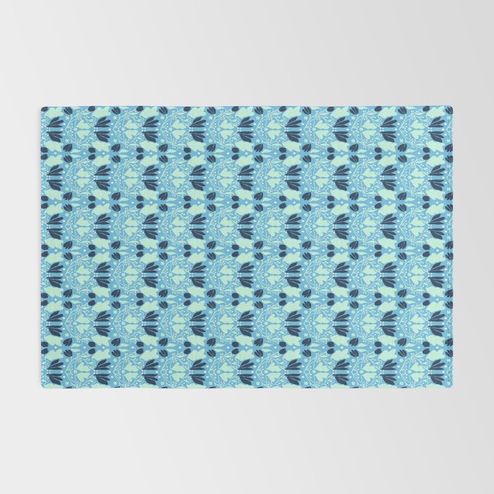 Star of David Art Nouveau Shades of Blue Jewish Star Botanical Rug Gallery Image 2