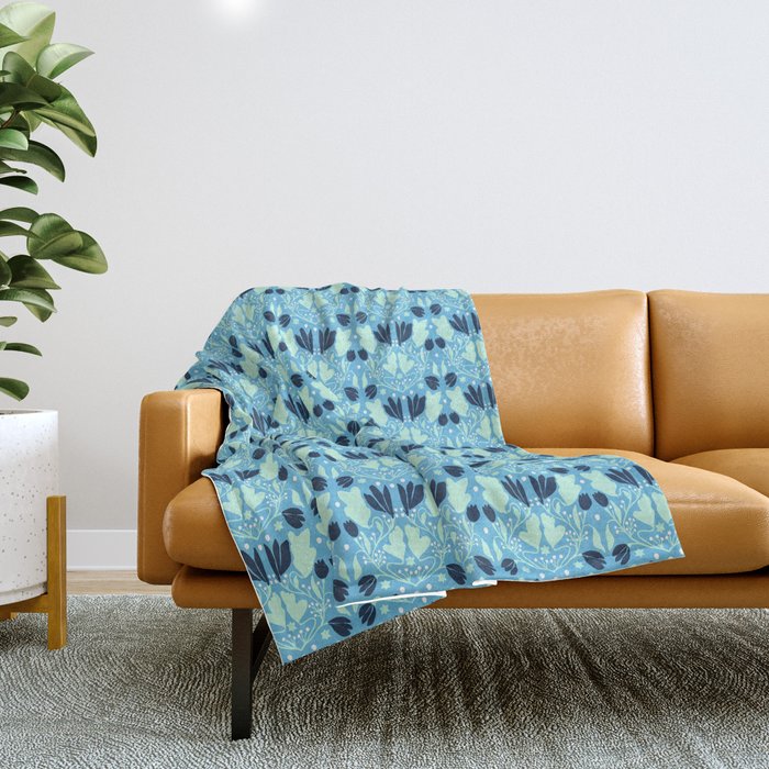 Star of David Art Nouveau Shades of Blue Jewish Star Botanical Throw Blanket Gallery Image 1