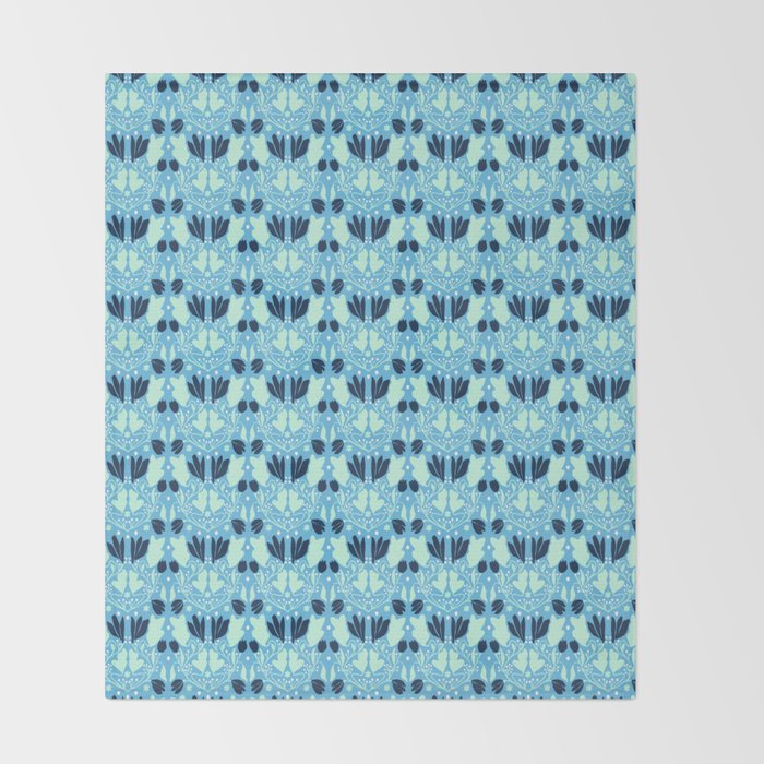 Star of David Art Nouveau Shades of Blue Jewish Star Botanical Throw Blanket Gallery Image 2