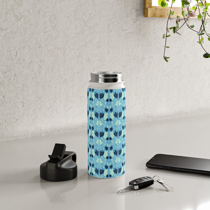 Star of David Art Nouveau Shades of Blue Jewish Star Botanical Water Bottle Gallery Image 4