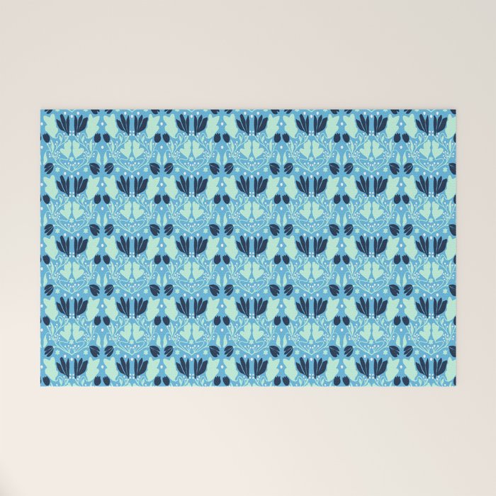 Star of David Art Nouveau Shades of Blue Jewish Star Botanical Welcome Mat Gallery Image 1