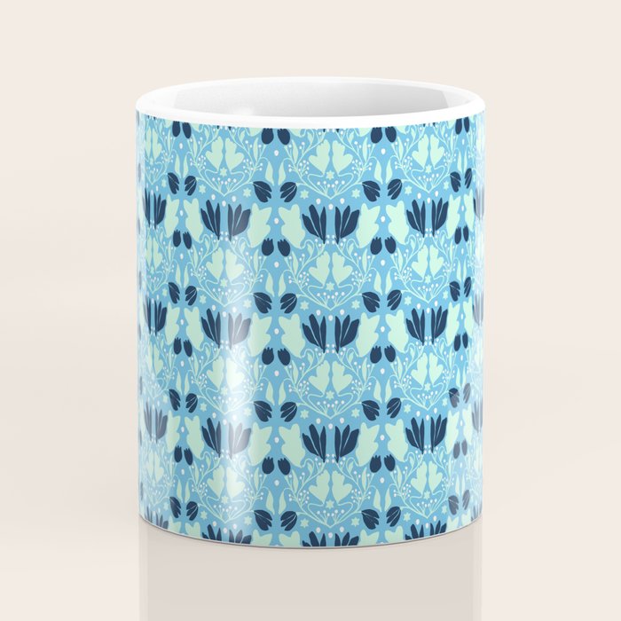 Star of David Art Nouveau Shades of Blue Jewish Star Botanical Coffee Mug Gallery Image 4