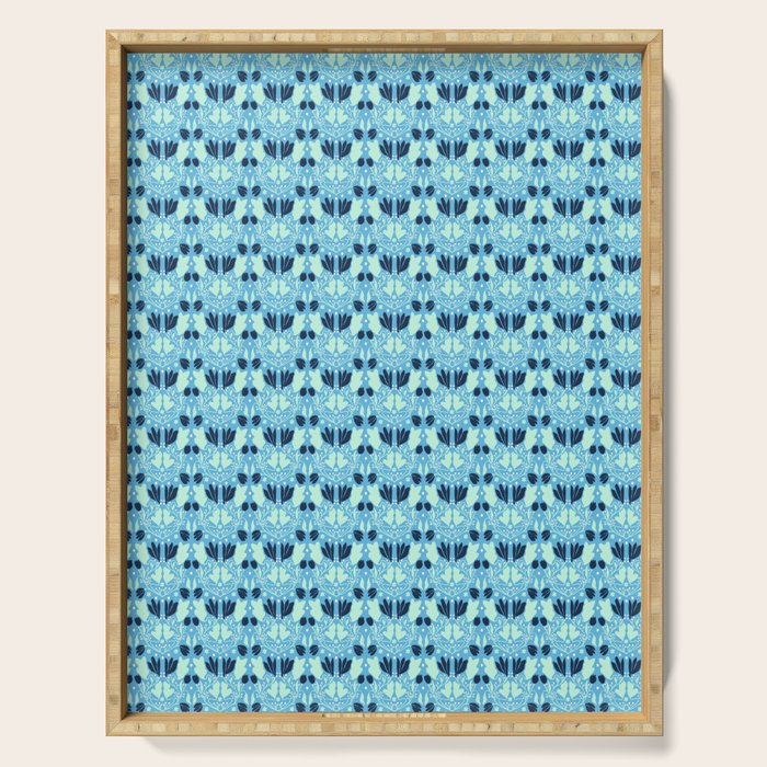 Star of David Art Nouveau Shades of Blue Jewish Star Botanical Serving Tray Gallery Image 1