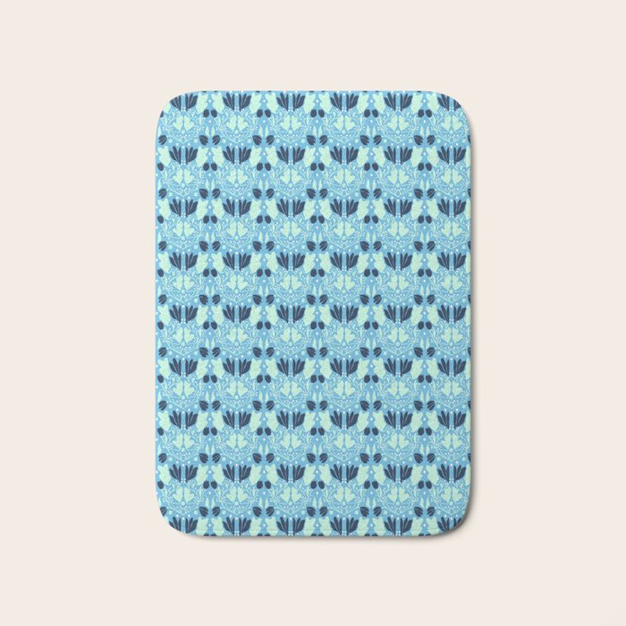 Star of David Art Nouveau Shades of Blue Jewish Star Botanical Bath Mat Gallery Image 1