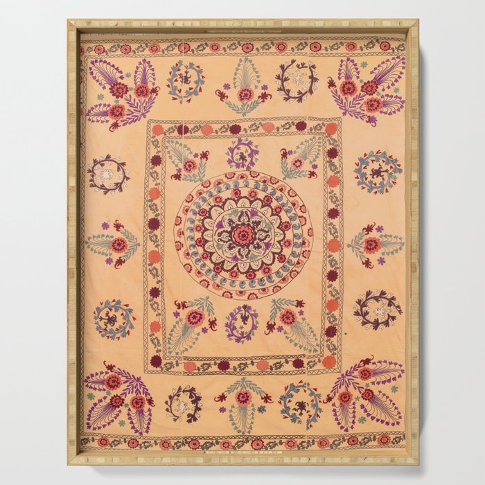 Samarkand Suzani  Antique Uzbekistan Rug Print Serving Tray Gallery Image 1
