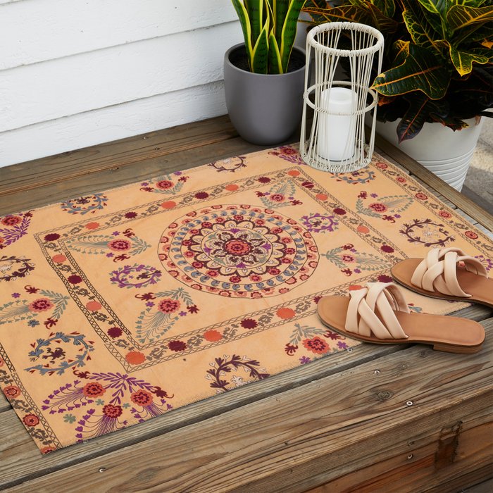 Samarkand Suzani  Antique Uzbekistan Rug Print Outdoor Rug Gallery Image 2