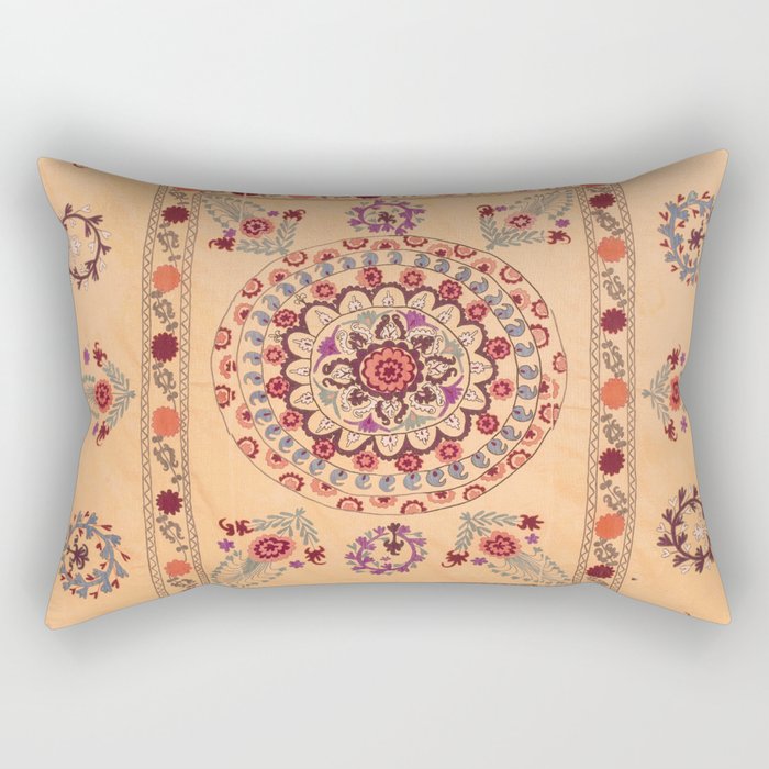 Samarkand Suzani  Antique Uzbekistan Rug Print Rectangular Pillow Gallery Image 2