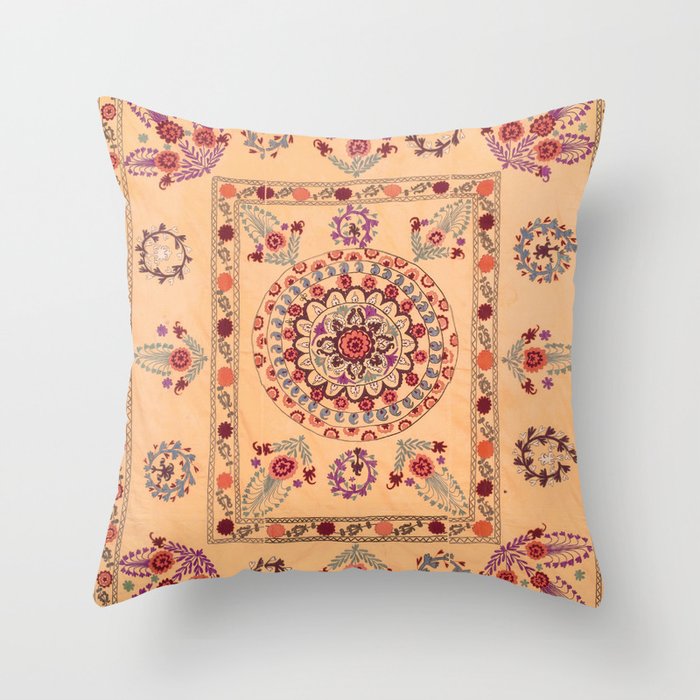 Samarkand Suzani  Antique Uzbekistan Rug Print Throw Pillow Gallery Image 6