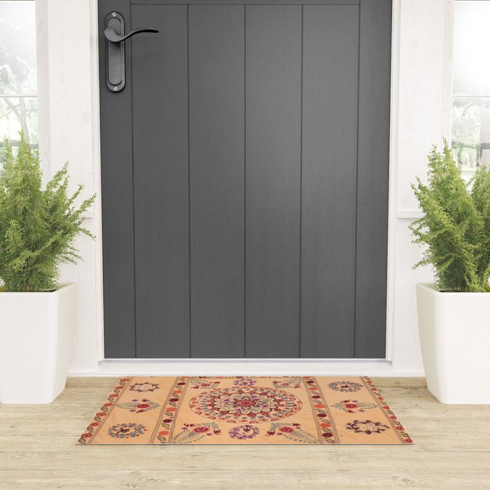Samarkand Suzani  Antique Uzbekistan Rug Print Welcome Mat Gallery Image 3