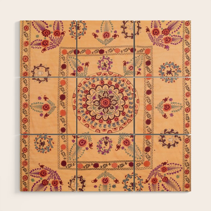 Samarkand Suzani  Antique Uzbekistan Rug Print Wood Wall Art Gallery Image 1