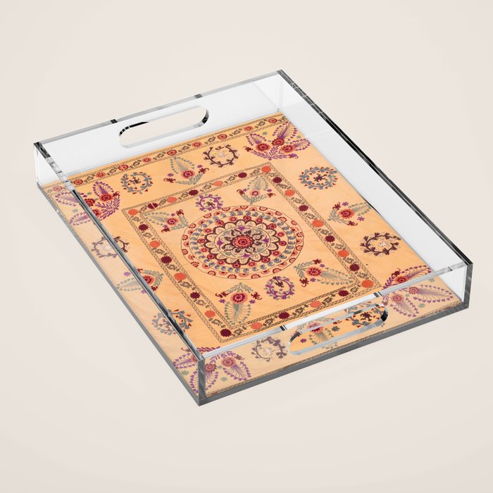 Samarkand Suzani  Antique Uzbekistan Rug Print Acrylic Tray Gallery Image 1