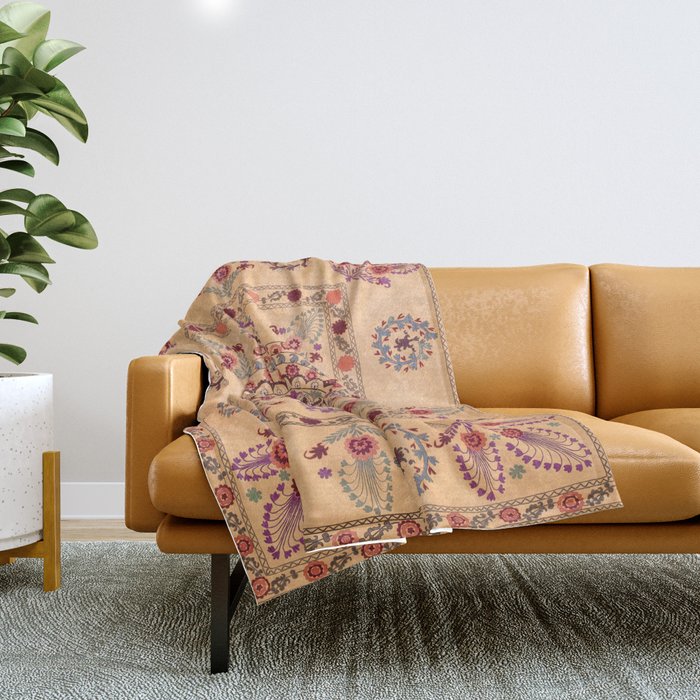 Samarkand Suzani  Antique Uzbekistan Rug Print Throw Blanket Gallery Image 1