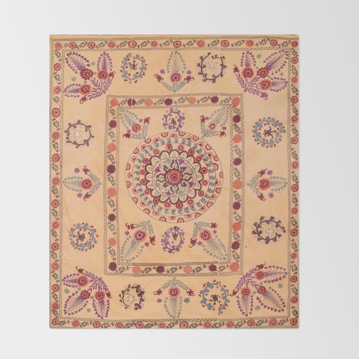 Samarkand Suzani  Antique Uzbekistan Rug Print Throw Blanket Gallery Image 2