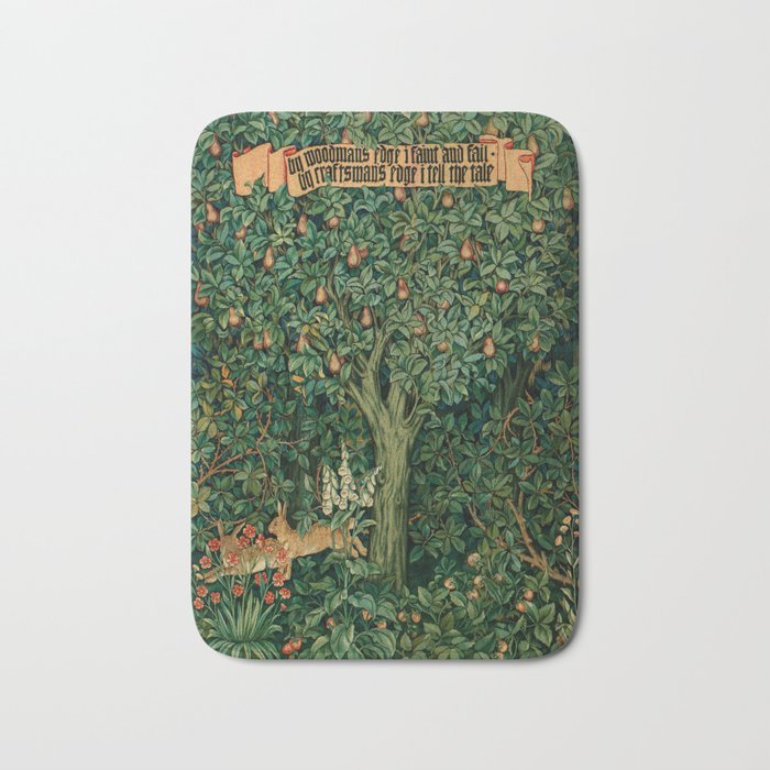 William Morris Forest Rabbits and Foxglove Greenery  Bath Mat Gallery Image 1