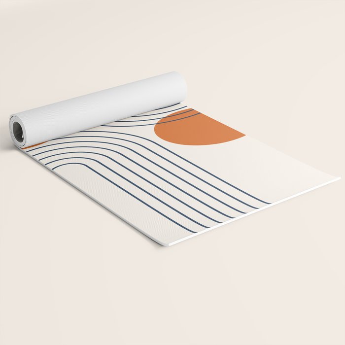 Mid Century Modern Geometric 88 in Navy Blue and Orange (Rainbow and Sun Abstraction) Yoga Mat Gallery Image 2