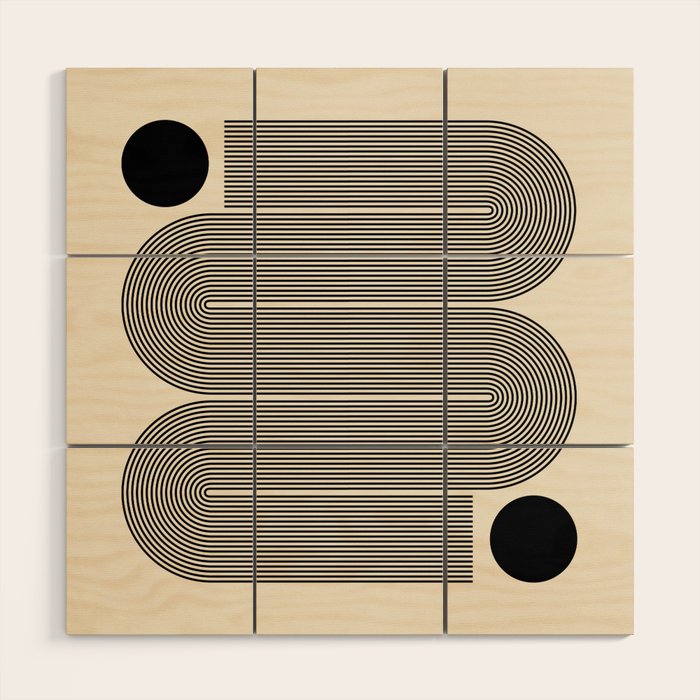 Abstraction_LINE_BLACK_DOT_VISUAL_ART_Minimlism_001A Wood Wall Art