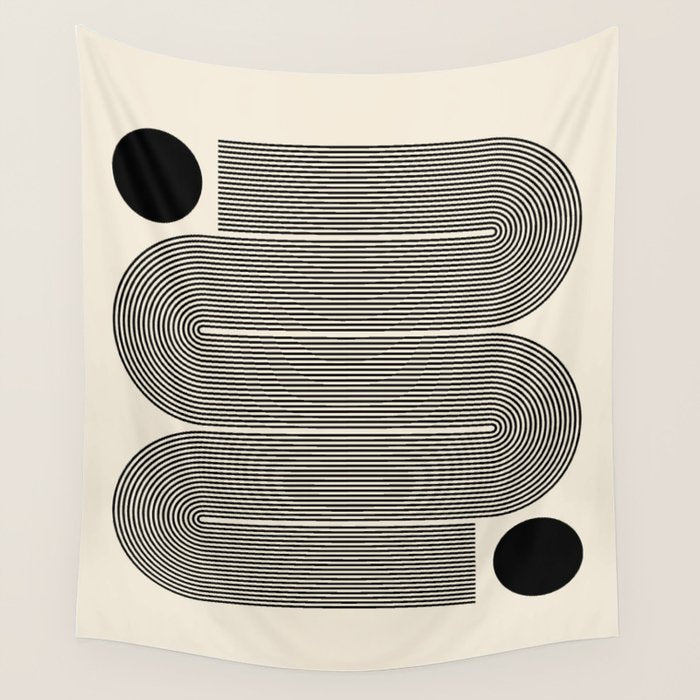 Abstraction_LINE_BLACK_DOT_VISUAL_ART_Minimlism_001A Wall Tapestry Gallery Image 4