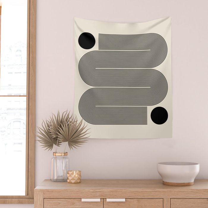 Abstraction_LINE_BLACK_DOT_VISUAL_ART_Minimlism_001A Wall Tapestry Gallery Image 2