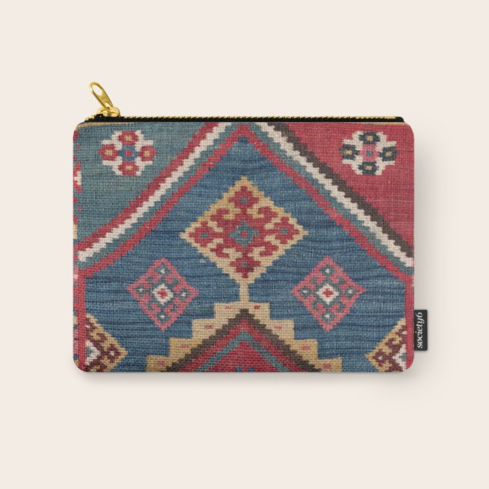 Vintage Woven Kilim // 19th Century Colorful Royal Blue Yellow Authentic Classic Ornate Accent Patte Carry All Pouch Gallery Image 1