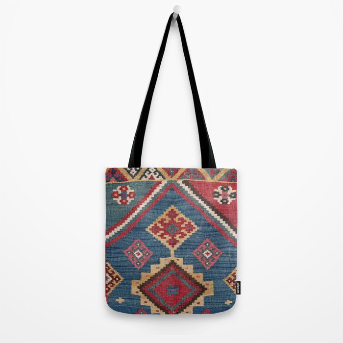 Vintage Woven Kilim // 19th Century Colorful Royal Blue Yellow Authentic Classic Ornate Accent Patte Tote Bag Gallery Image 2