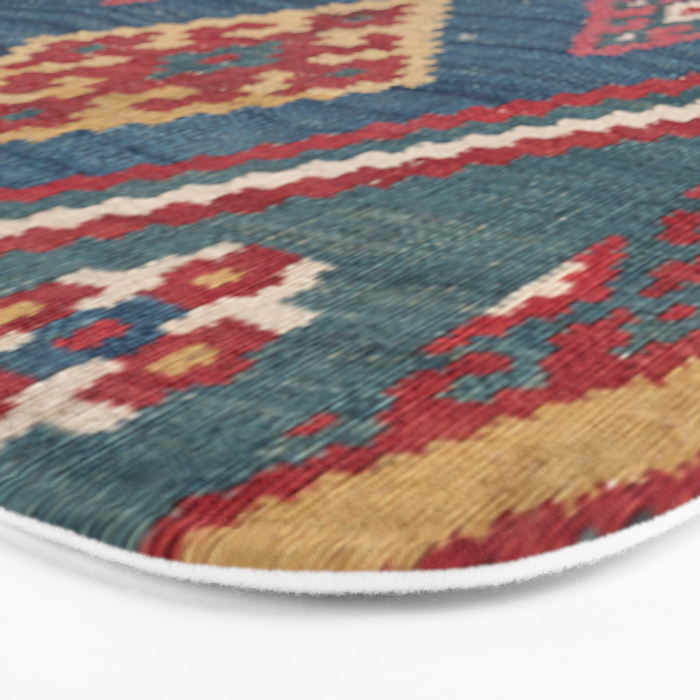Vintage Woven Kilim // 19th Century Colorful Royal Blue Yellow Authentic Classic Ornate Accent Patte Bath Mat Gallery Image 3