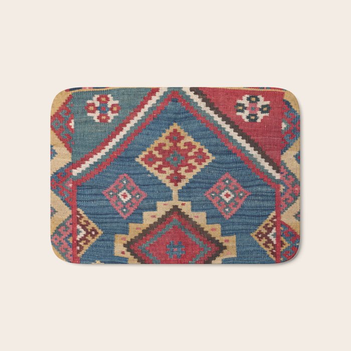 Vintage Woven Kilim // 19th Century Colorful Royal Blue Yellow Authentic Classic Ornate Accent Patte Bath Mat Gallery Image 1