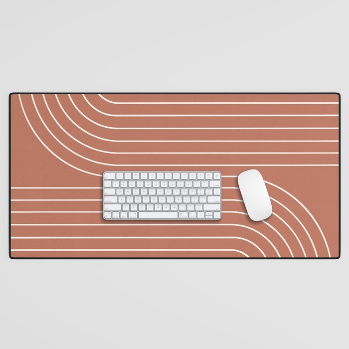 Minimal Line Curvature XCIV Coral Red Mid Century Modern Arch Abstract Desk Mat Gallery Image 1