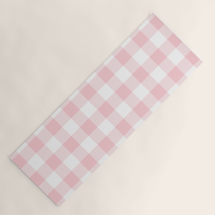 Large Valentine Soft Blush Pink and White Buffalo Check Plaid Yoga Mat Gallery Image 1
