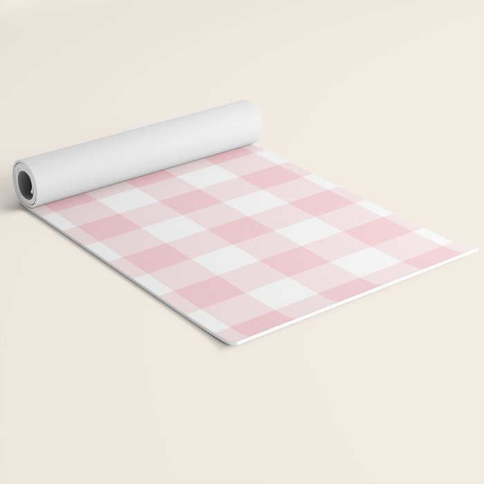 Large Valentine Soft Blush Pink and White Buffalo Check Plaid Yoga Mat Gallery Image 2