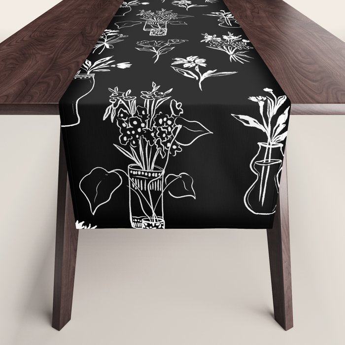 Wildflowers and vases in dark background Table Runner Gallery Image 1