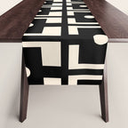 Mid Century Modern Rektangel Geometric Pattern Black and Almond Cream Table Runner Gallery Image 1