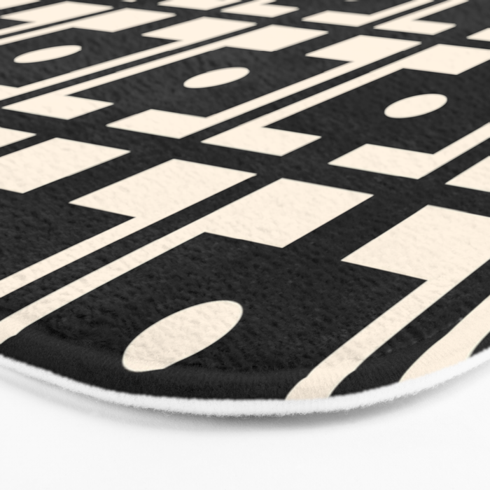 Mid Century Modern Rektangel Geometric Pattern Black and Almond Cream Bath Mat Gallery Image 3