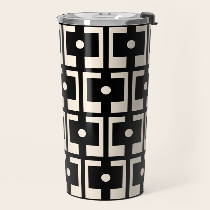 Mid Century Modern Rektangel Geometric Pattern Black and Almond Cream Travel Mug Gallery Image 2