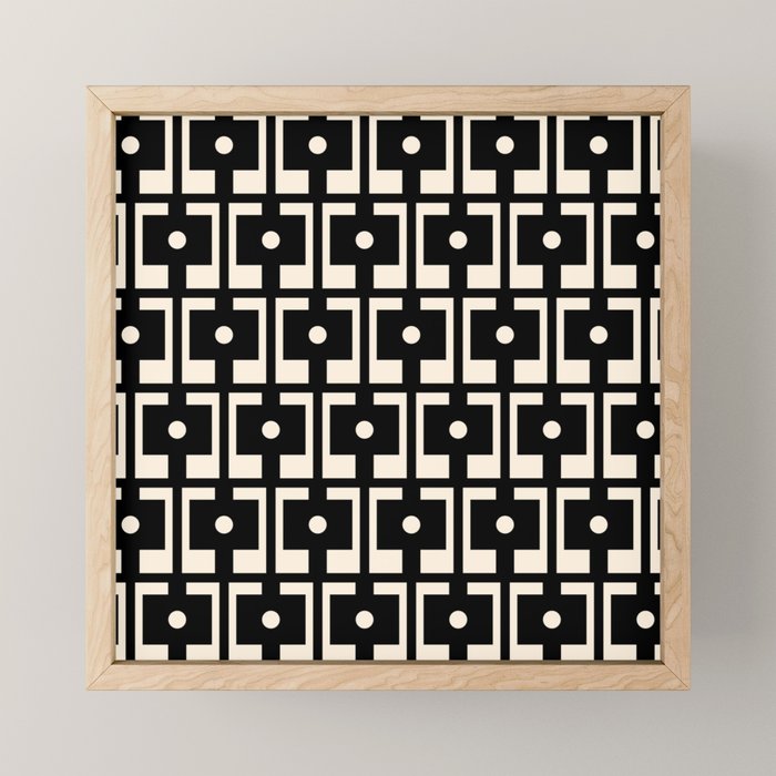 Mid Century Modern Rektangel Geometric Pattern Black and Almond Cream Mini Art Print Gallery Image 1