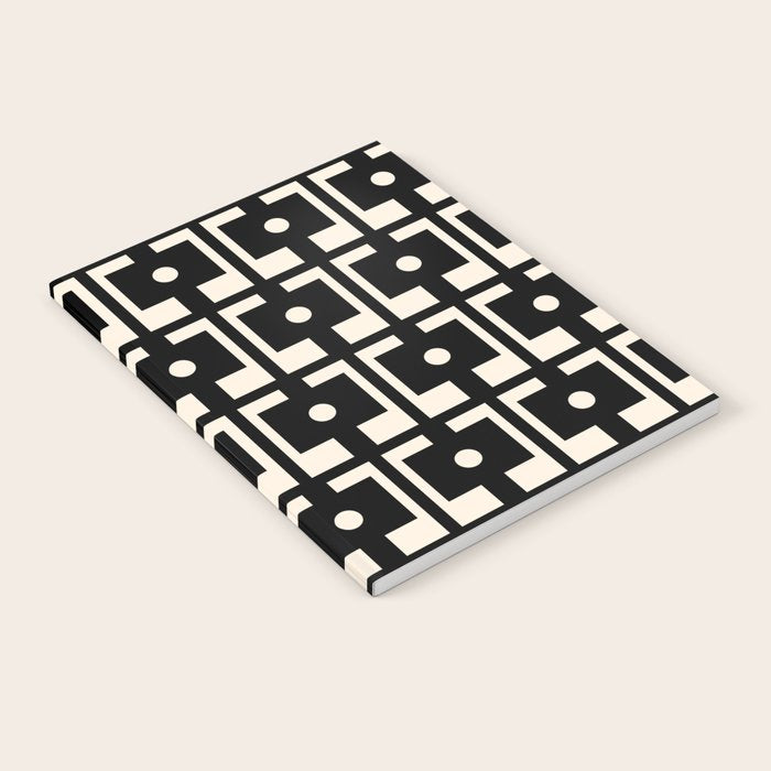 Mid Century Modern Rektangel Geometric Pattern Black and Almond Cream Notebook Gallery Image 1