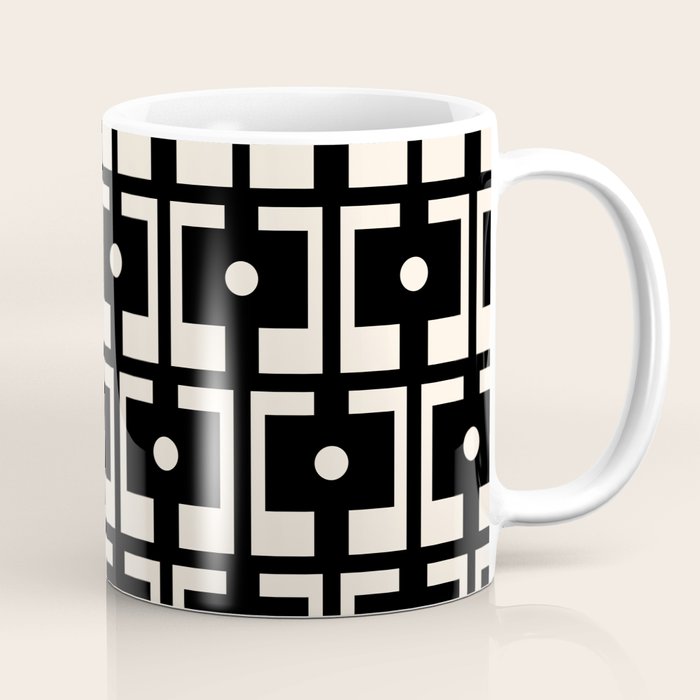 Mid Century Modern Rektangel Geometric Pattern Black and Almond Cream Coffee Mug Gallery Image 1