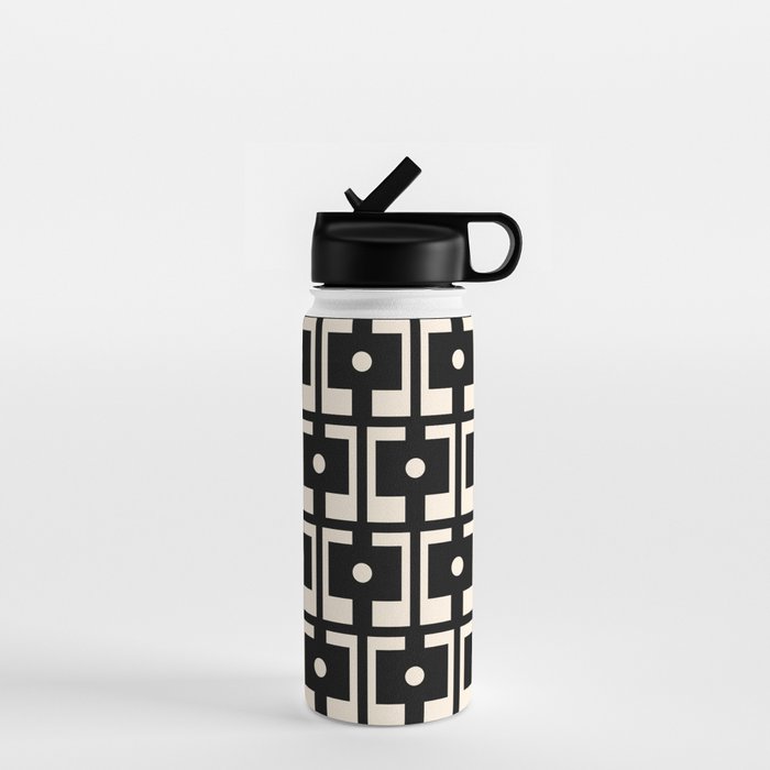 Mid Century Modern Rektangel Geometric Pattern Black and Almond Cream Water Bottle Gallery Image 1
