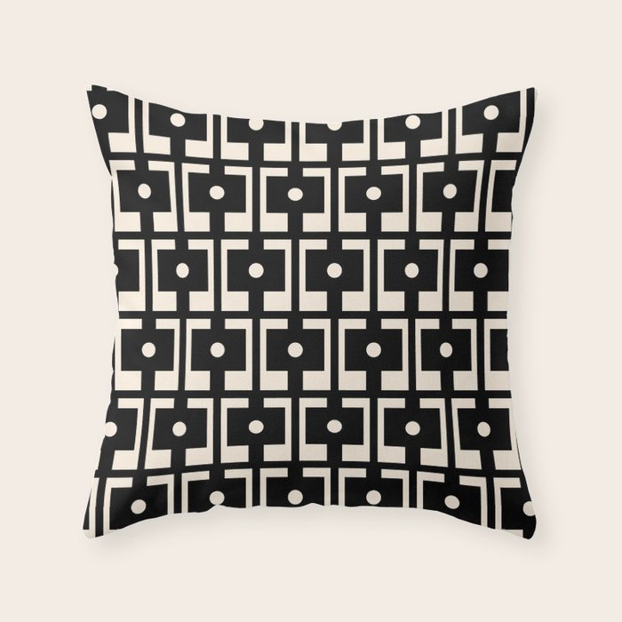 Mid Century Modern Rektangel Geometric Pattern Black and Almond Cream Throw Pillow Gallery Image 6