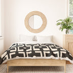 Mid Century Modern Rektangel Geometric Pattern Black and Almond Cream Duvet Cover Gallery Image 3