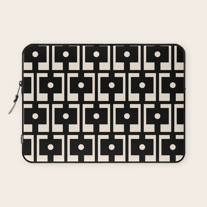 Mid Century Modern Rektangel Geometric Pattern Black and Almond Cream Laptop Sleeve Gallery Image 1