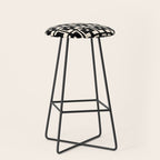 Mid Century Modern Rektangel Geometric Pattern Black and Almond Cream Stool Gallery Image 1
