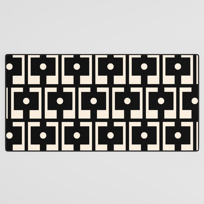 Mid Century Modern Rektangel Geometric Pattern Black and Almond Cream Desk Mat Gallery Image 3