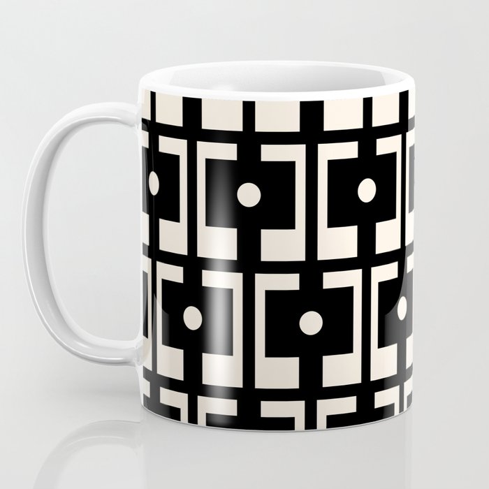 Mid Century Modern Rektangel Geometric Pattern Black and Almond Cream Coffee Mug Gallery Image 3