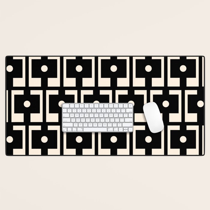 Mid Century Modern Rektangel Geometric Pattern Black and Almond Cream Desk Mat Gallery Image 1