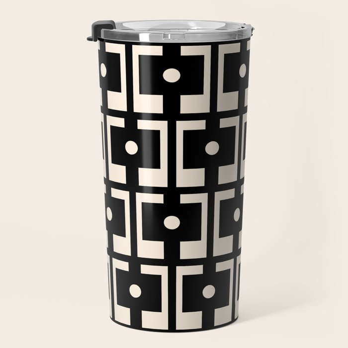 Mid Century Modern Rektangel Geometric Pattern Black and Almond Cream Travel Mug Gallery Image 3